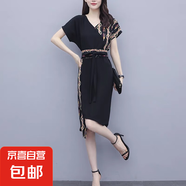 2025年夏季新款流行裙子收腰顯瘦氣質(zhì)遮肚子連衣裙女黑色雪紡印花 黑色 SBY20B0516 L 116-125斤