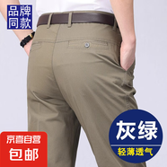 【高腰深襠抗皺】休閑褲男春秋款老人寬松直筒褲中年爸爸長(zhǎng)褲子男 【夏季薄款】純棉-軍綠色 36 【腰圍2尺9】