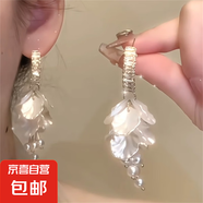 度假風(fēng)白色花瓣耳環(huán)女輕奢高級感夸張氣質(zhì)耳釘2025新款爆款耳飾 夸張花瓣鋯石耳環(huán)【一對裝】