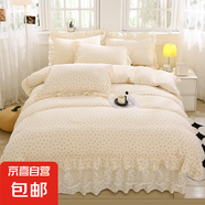 公主風(fēng)雙層紗柔軟舒適可裸睡床裙款蕾絲花邊四件套學(xué)生宿舍三件套 樂逸家-梔子海 A類超柔面料 1.8床裙款四件套