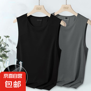 【排汗裸感速干】冰絲網(wǎng)眼透氣無(wú)袖背心t恤寬松運動(dòng)背心男馬甲男 黑色+深灰 XL 【推薦108-125斤】