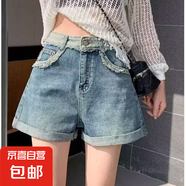 牛仔短褲女夏季新款韓版百搭顯瘦高腰寬松闊腿a字熱褲潮 壹站S162藍色 S （80-90斤）