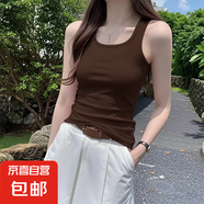 2025夏季新款設(shè)計感無袖吊帶背心女胖mm顯瘦收腰外穿別致百搭上衣 K10-深咖色 L 建議體重95-115斤