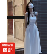 白色吊帶連衣裙女夏季茶歇法式氣質(zhì)女神范高級感收腰a字無袖長裙 白色 XL