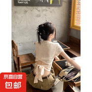辣妹后背鏤空綁帶短袖T恤2025夏季新款設(shè)計(jì)感修身顯瘦短款上衣女 杏色不透版 S