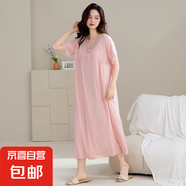 睡裙女夏季莫代爾短袖半袖長(zhǎng)裙冰絲涼感睡衣感胖mm大碼中長(zhǎng)款 Z5906 XL