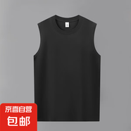 無袖短袖t恤男夏季2025新款圓領(lǐng)純色正肩半袖上衣夏裝 無袖-黑色 XL
