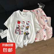 睡衣女款夏季純棉短袖格子長褲2025新款可外穿ins學(xué)生家居服套裝 24F388好多KT貓 2XL
