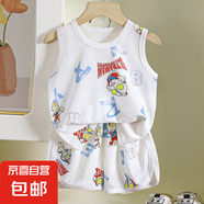 兒童背心套裝夏季吊帶冰絲無(wú)袖短褲速干衣服男童網(wǎng)眼薄款童C29 X-3凹曼背心套裝 130 cm