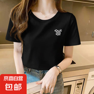2025夏季新款潮牌休閑短袖t恤女正肩寬松顯瘦百搭圓領(lǐng)打底衫T恤SN 黑白格熊頭圓領(lǐng)短T黑色 4XL