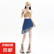 不規(guī)則流蘇設(shè)計(jì)感牛仔短褲腰女2025新款顯瘦a字包臀半身裙褲裙 藍(lán)色316 薄款 短裙 L