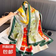 春夏薄款絲巾高級感印花長(cháng)巾新款緞面旅游防曬紗巾民族風(fēng)披肩批發(fā) L89039-繁花