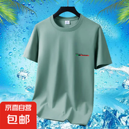 夏季冰絲短袖t恤男2025新款港風(fēng)冰感潮流體恤圓領(lǐng)寬松百搭上衣-SL 綠色 4XL 【165-185斤】