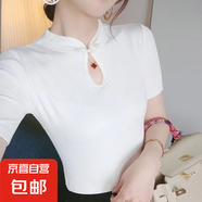 國風中式新款T恤新中式正肩寬松短袖氣質顯瘦設計撞色百搭上衣潮 白色 白色 XL 建議110-125斤
