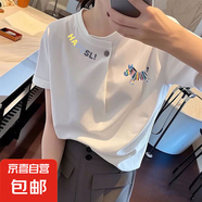 純棉休閑短袖T恤女2025夏季新款氣質(zhì)百搭寬松顯瘦紐扣大碼上衣女 K45-白色-F25 M 建議95斤內