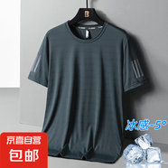 短袖男夏季冰絲t恤男士圓領(lǐng)時(shí)尚潮流大碼半袖男裝速干體恤衫上衣 軍綠 4XL