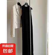 撞色條紋針織無袖背心連衣裙女2025新款夏季薄氣質(zhì)冰絲打底長裙子 黑色 均碼