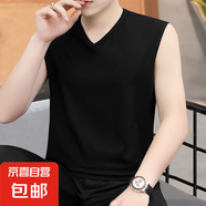 男士圓V領(lǐng)背心男修身韓版無袖坎肩休閑運動透氣背心  JS純色無袖 V領(lǐng)黑色 4XL