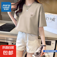 真維斯短袖t恤女款夏季休閑上衣服小眾設(shè)計感純棉半袖體恤衫女裝 愛心兔X 灰綠 XL