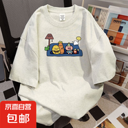 純棉美式復(fù)古個(gè)性卡通短袖t恤女款夏季小眾寬松半袖學(xué)院風(fēng)上衣潮 白灰色【220g精梳純棉】 XL