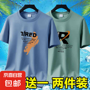 夏季男士短袖t恤透氣薄款休閑體恤高檔潮流大碼體恤衫印花上衣-SL 英文7霧藍(lán)+REA豆綠 L 碼【90-105斤】