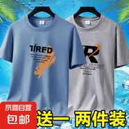 夏季男士短袖t恤透氣薄款休閑體恤高檔潮流大碼體恤衫印花上衣-SL 英文7霧藍(lán)+REA淺灰 5XL 碼【175-195斤】