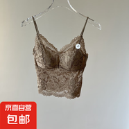 蕾絲吊帶女帶胸墊一體固定杯美背抹胸打底內搭背心上衣短款性感 咖啡 L