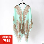 優(yōu)雅復(fù)古雪紡印花防曬披肩夏天女絲巾開衫度假海灘超大薄款沙灘巾 復(fù)古-豆綠 100-155