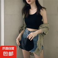 黑色吊帶背心女西裝內(nèi)搭露臍網(wǎng)紅性感辣妹美背打底短款上衣夏666# 純黑色 L 參考100-135斤