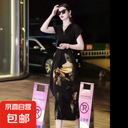 輕奢高端女裝連衣裙2025夏季新款氣質(zhì)名媛復古印花顯瘦裙子D0759 黑色 2XL 【130-145斤】