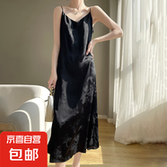 國風緞面提花吊帶連衣裙女夏季新紋理高級感a字長裙/RWL27-L28-X L27黑色 L