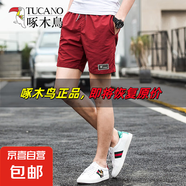 啄木鳥夏季休閑褲短褲五分褲男新款男款寬松運動潮牌港風拼接百搭 酒紅 5XL