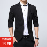 男士休閑西服中青年修身款韓版潮流正裝外套英倫風(fēng)上衣薄款小西裝 黑色 2XL