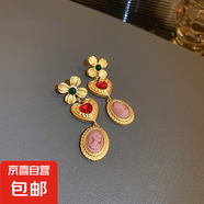 銀針中古圓形花朵流蘇耳環(huán)歐美復古金屬感耳釘氣質(zhì)輕奢耳飾批發(fā)女 13#銀針-金色愛心人像.
