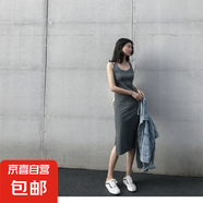 中長(cháng)款吊帶連衣裙外穿夏季2025新款女裝開(kāi)叉氣質(zhì)顯瘦內搭打底裙子 灰色 M