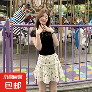 蝴蝶結(jié)印花蕾絲鏤空半身裙女裝夏季甜美小個子減齡蛋糕裙氣質(zhì)短裙 杏色（長度42左右無內(nèi)襯） 均碼 （體重80-130斤）