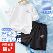【2件裝】男童運(yùn)動(dòng)套裝夏季涼感速干2025新款兒童透氣短袖夏裝 高山K白+高山K黑 150
