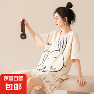 夏季純棉短袖短褲睡衣女韓版卡通印花條紋薄款少女學(xué)生家居服套裝 Z66042女 L
