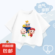 2025年新款豬豬俠兩件裝100%純棉兒童短袖T恤豬豬俠卡通印花圖案 白色-豬豬俠三人 100