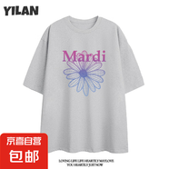 220克純棉Mardi小雛菊印花短袖t恤顯瘦半袖上衣女休閑T上衣B701YL 淺灰色【2692紫藍(lán)】 2XL