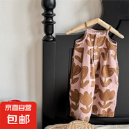 2025女童背帶褲輕薄韓國女孩休閑時尚吊帶連體褲兒童連身衣闊腿 粉紅色 110