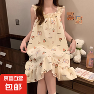 吊帶背心睡衣女款夏季甜美可愛卡通春秋女士連衣睡裙帶胸墊 小花狐貍 【帶胸墊】 M