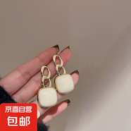 銀針中古圓形花朵流蘇耳環(huán)歐美復(fù)古金屬感耳釘氣質(zhì)輕奢耳飾批發(fā)女 6#銀針-白色-鏈條方形.