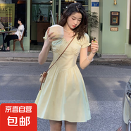 法式復(fù)古黃色連衣裙女2025夏季新款設(shè)計(jì)感小眾高級(jí)感收腰顯瘦1318 短款 L 【110-120斤】