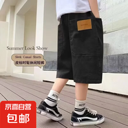 男童短褲夏裝兒童中褲2025新款外穿五分褲夏季中大童薄款工裝馬褲 黑色 160
