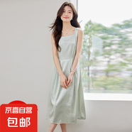 高級感醋酸緞面無袖連衣裙女2025夏季新款收腰顯瘦氣質(zhì)中長款裙子 綠色（單件連衣裙） XL