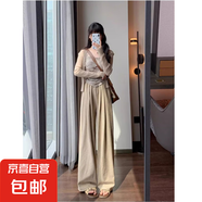 藍(lán)色奶芙山本褲女2025夏季新款高腰顯瘦休閑直筒肌理感慵懶闊腿褲 卡其-小個(gè)子【錦綸面料】 2XL 【140-155斤】