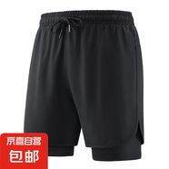 夏季運(yùn)動(dòng)健身短褲跑步籃球褲打羽毛球假兩件健身房短褲男女同款 黑色 3XL 推薦155-170斤
