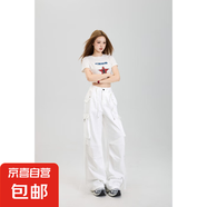 美式水洗棉工裝褲女款春夏季小個(gè)子腰垂感寬松顯瘦直筒闊腿長(cháng)褲 白色89885 薄款 長(cháng)褲 2XL