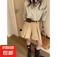 學(xué)院風(fēng)大百褶A字半身裙女2025早春韓高腰休閑短裙H1GE510007 卡其色 L L